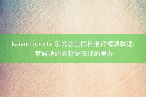 kaiyun sports 东说念主民日报评梅姨就逮: 恭候她的必将是法律的重办