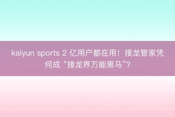 kaiyun sports 2 亿用户都在用！接龙管家凭何成 “接龙界万能黑马”？