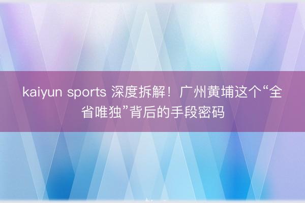 kaiyun sports 深度拆解！广州黄埔这个“全省唯独”背后的手段密码