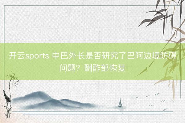 开云sports 中巴外长是否研究了巴阿边境防碍问题？酬酢部恢复